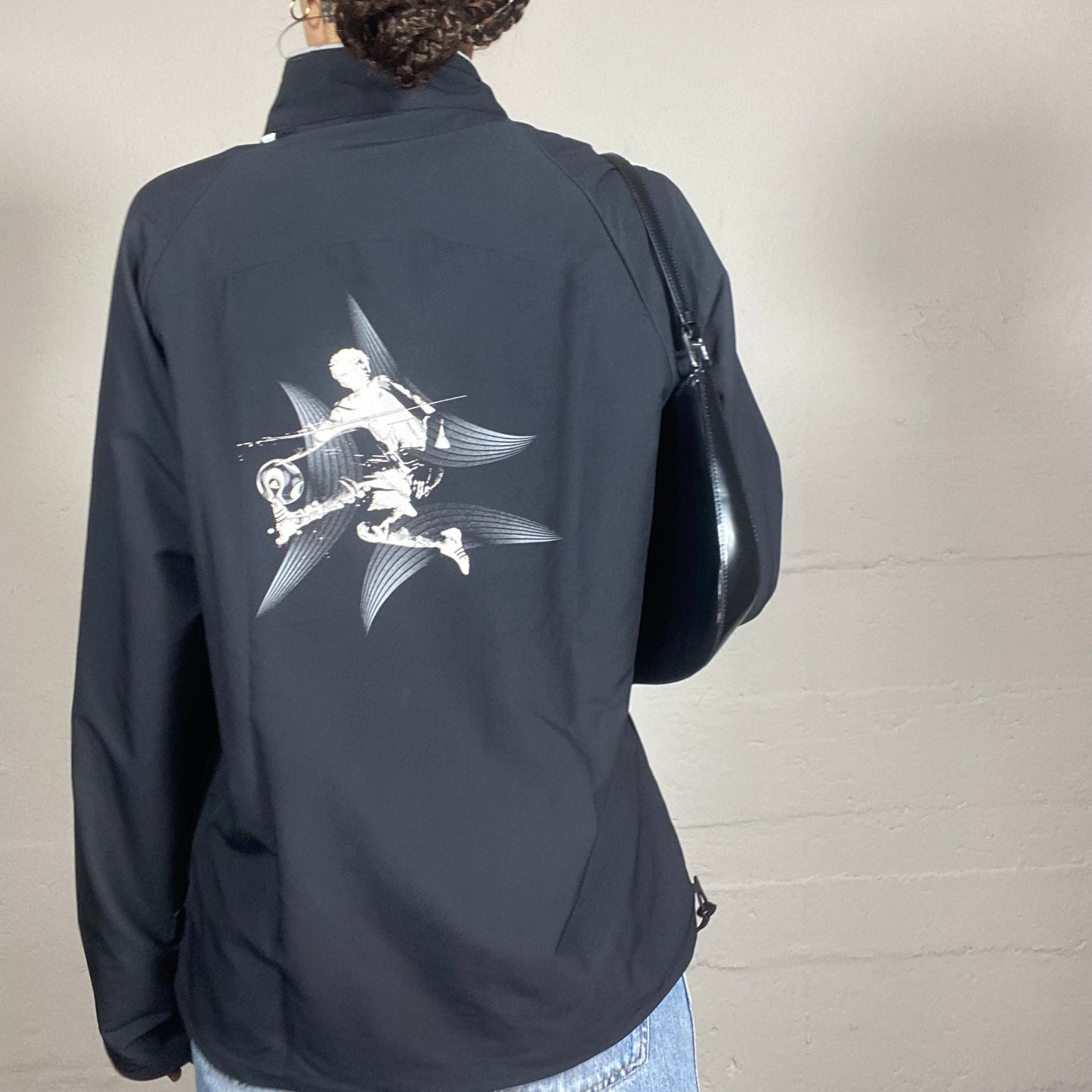 Vintage 2000's Adidas Indie Sleaze Black Double Zip Up Jacket with HIghneck and White Tri-Band Print (M)