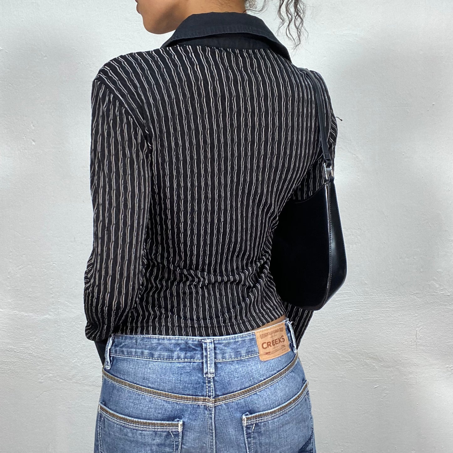 Vintage 2000's Downtown Girl Black Stripe Structure Button Up Blouse (S)