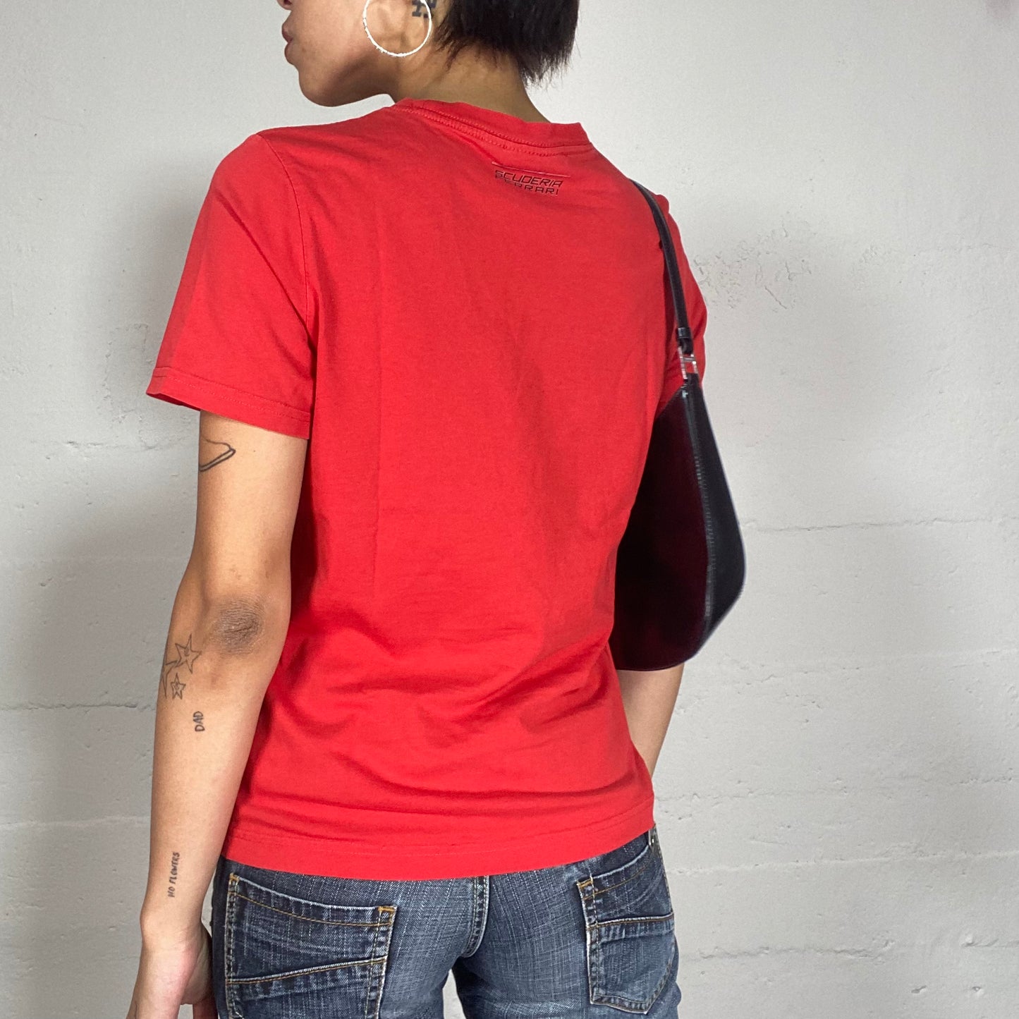 Vintage 90's Ferrari Sporty Red Top with Brand Logo Print (S)