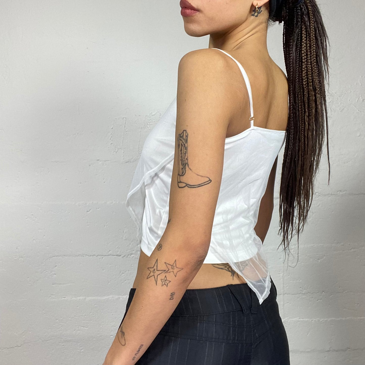 Vintage 2000's Rave White Top with Layered Mesh Material Detail (S)