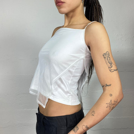 Vintage 2000's Rave White Top with Layered Mesh Material Detail (S)