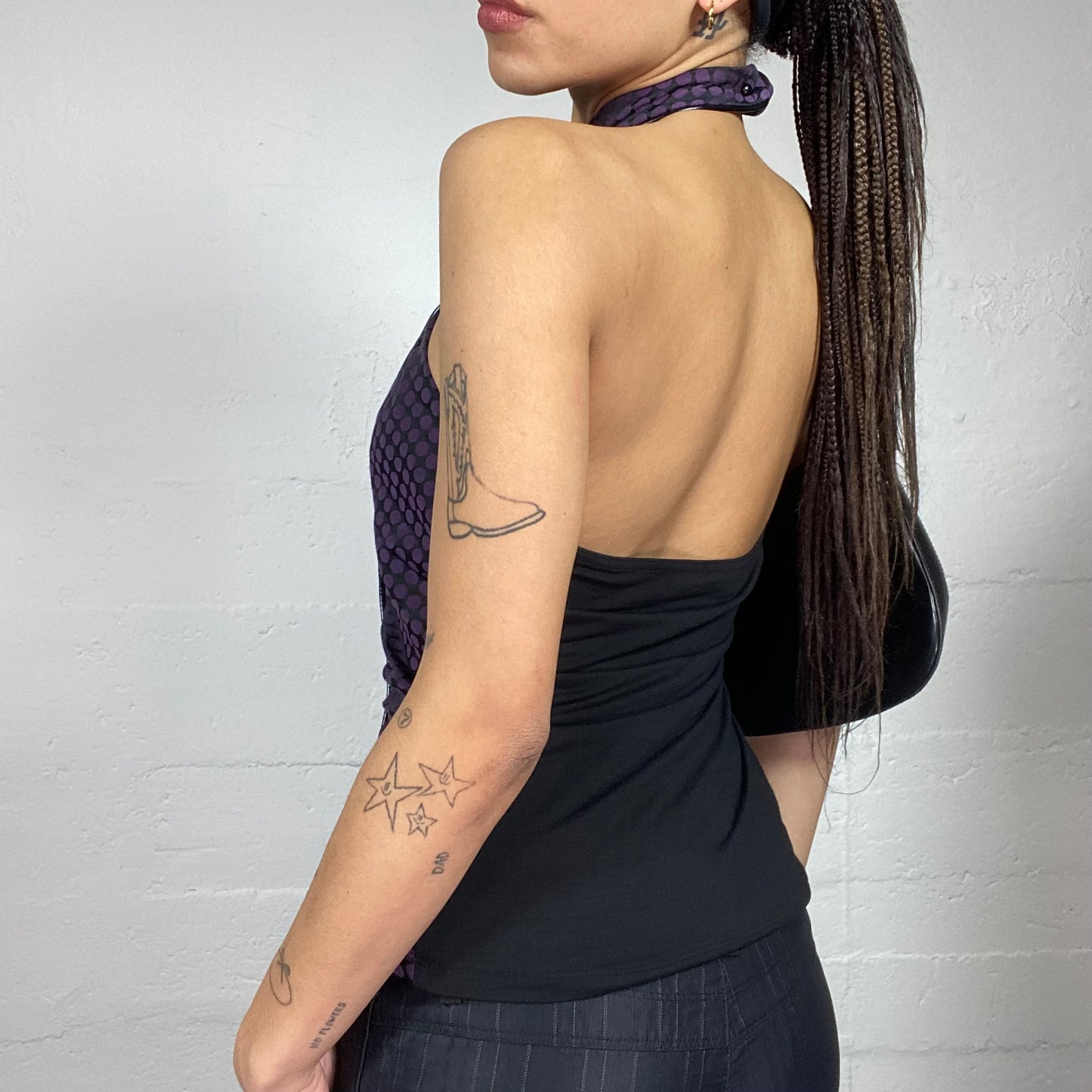 Vintage 2000's Morgan Clubwear Purple Neckholder Top with Dotted Print (S)