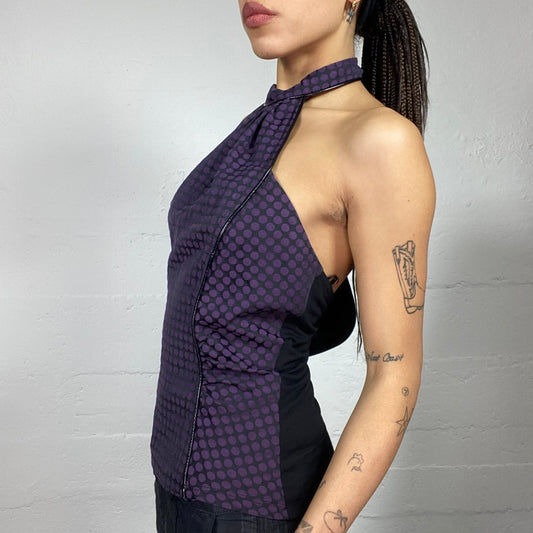 Vintage 2000's Morgan Clubwear Purple Neckholder Top with Dotted Print (S)