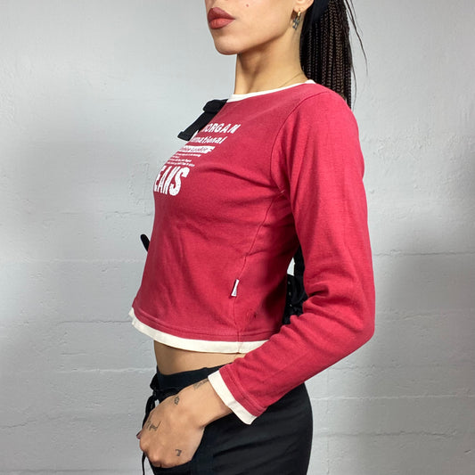 Vintage 2000's College Girl red Longsleeve Top with White Typography Print (S)