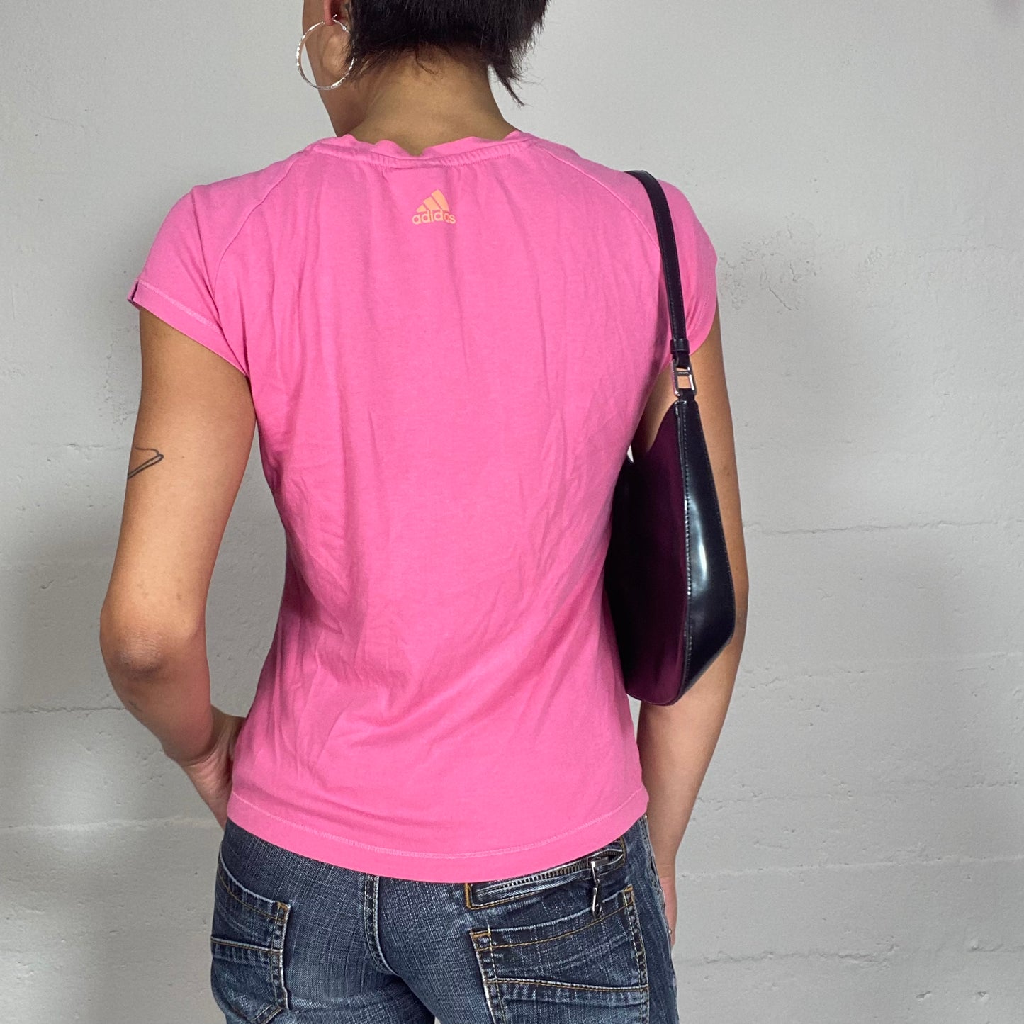 Vintage 2000's Adidas Downtown Girl Pink Top with Cursive Logo Detail (S)