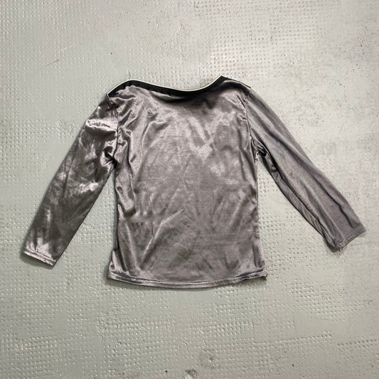 Vintage 2000's Office Grey Swirly Blouse with Zip Neckline Detail (M)
