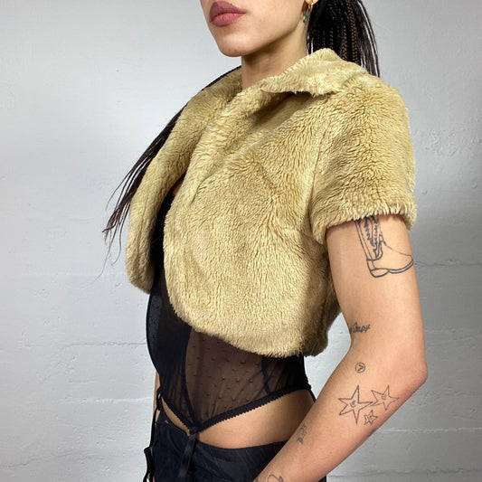 Vintage 2000's Morgan Bratz Real Fur Brown Cropped Vest (S)