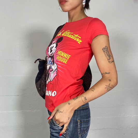Vintage 2010's Cute Disney Red Top with Italian Milano Vintage Minnie Print (S)
