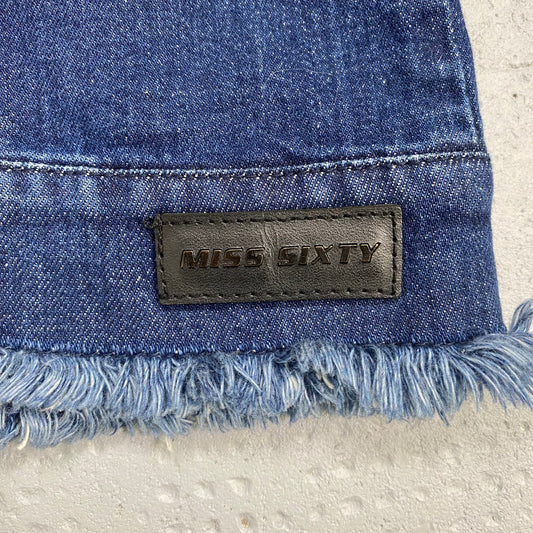 Vintage 2000's Miss Sixty Downtown Girl Denim Off Shoulder Top with Buttons Detail (XS)