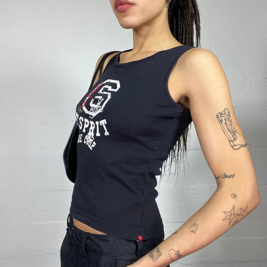 Vintage 2000's Esprit College Girl Black Top with White "6 eight" Print (S)