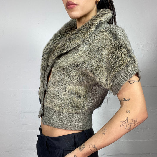 Vintage 2000's Bratz Faux Fur Brown Knitted Vest with Buttons Detail (S)