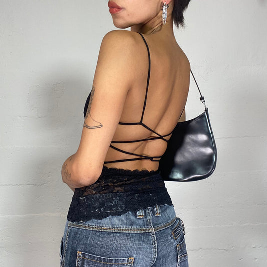 Vintage 2000's Clubwear Black Lace Top with Open Back Detail (S)