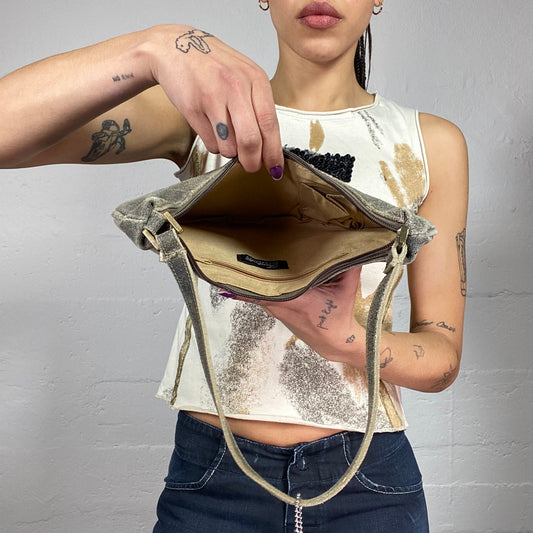 Vintage 2000's Archive Grey Saddle Shoulder Bag with Patched Washed Out Material Detail