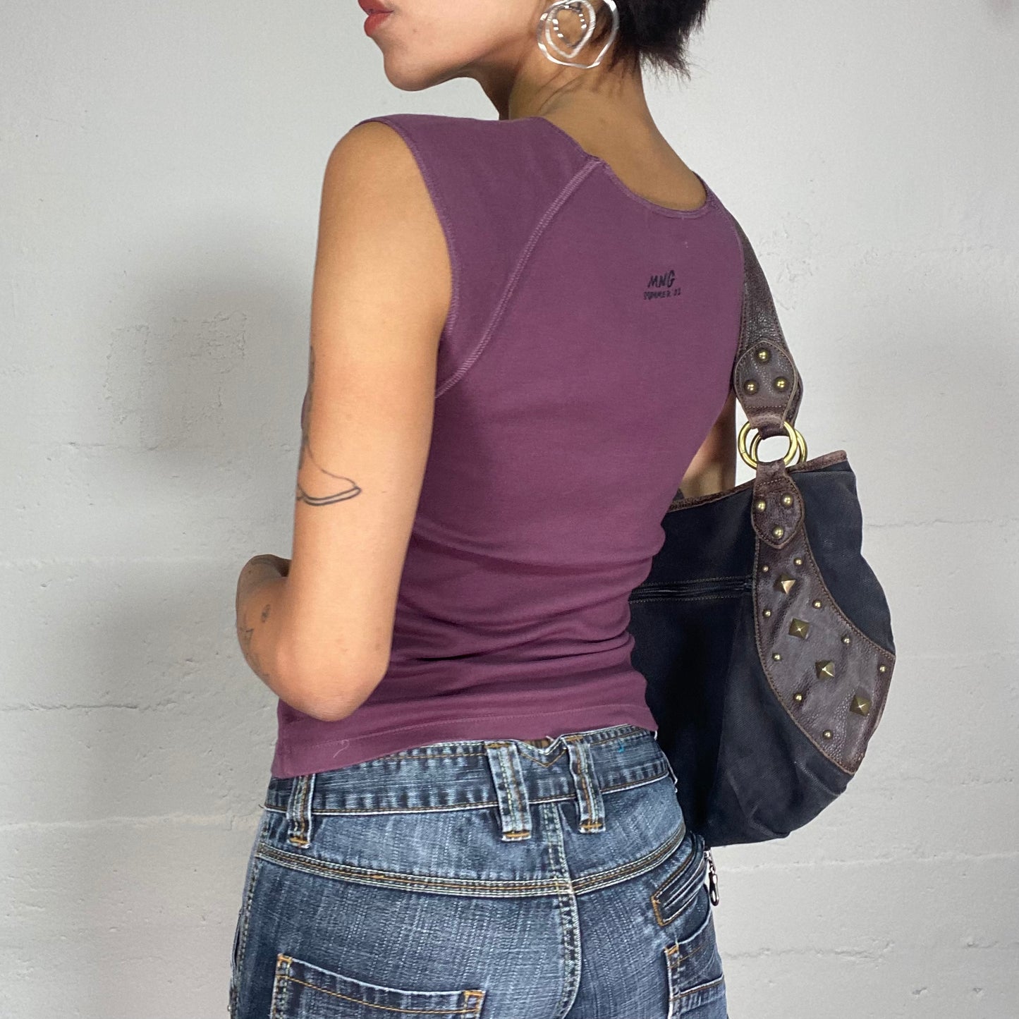 Vintage 2000's Downtown Girl Garnet Top with Metal Studs Detail (S)