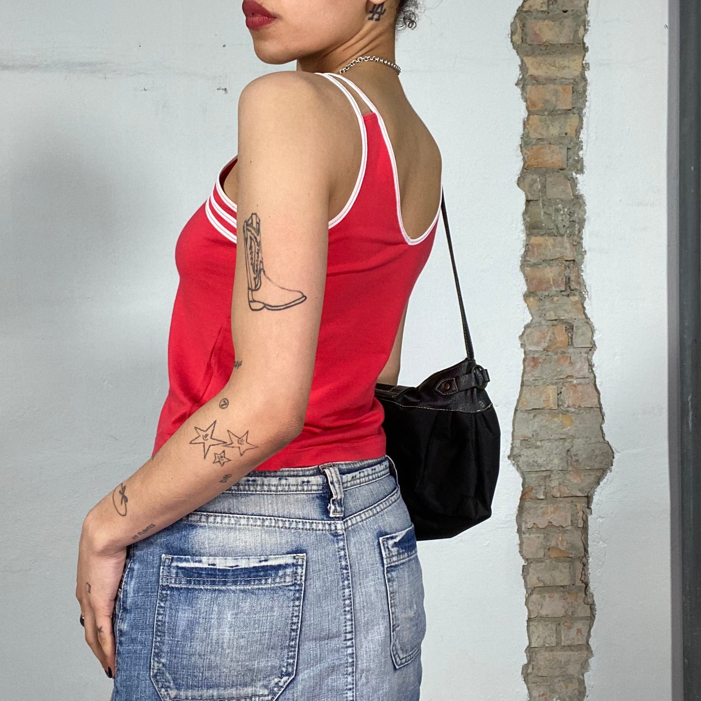 Vintage 2000's Adidas Red Top with White Trim (S)