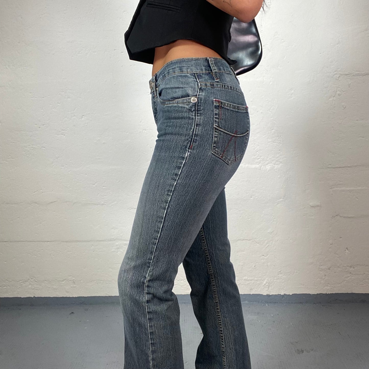 Vintage 2000's Downtown Girl Mid Wash Flared Jeans with Double Button Detail (S)