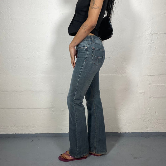 Vintage 2000's Downtown Girl Mid Wash Flared Jeans with Double Button Detail (S)