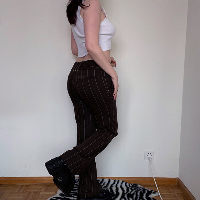 Vintage 90's Rachel Green Low Waist Brown Pinstripe Flare Pants (M/38 EU/10 UK)