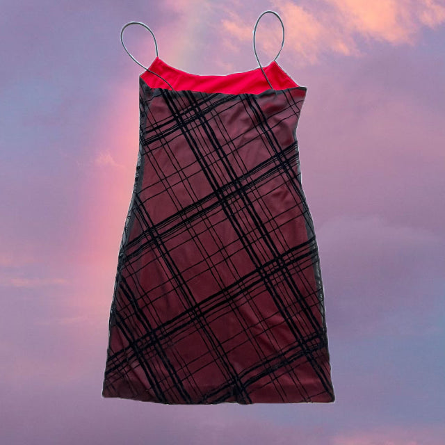 Vintage 90's Red Dress with Micromesh Overlay (S/M)