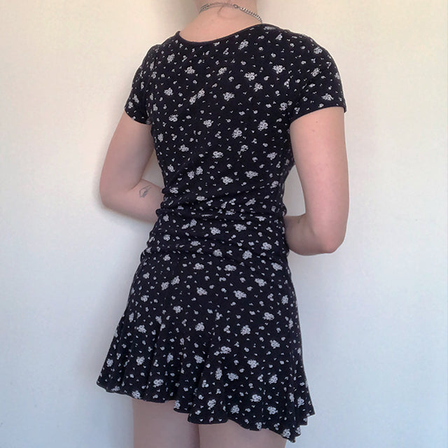 Vintage 90's Copain Copine Grunge Black Floral Dress (XS/S)