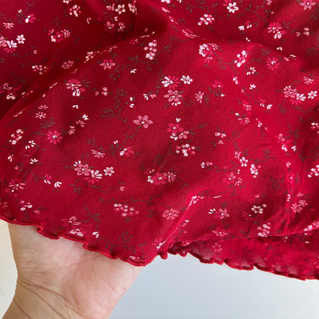 Vintage 90's Romantic Red Floral Midi Mesh Skirt (M/L)