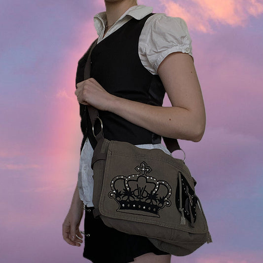 Vintage Y2K Fairy Grunge Khaki Messenger Crossbody Bag