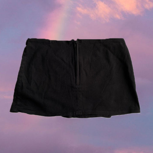 Vintage 90's Rave Goth Mini Skirt with Skull Embroidery and Attached Pocket (36 EU - 8 UK - 4 US)
