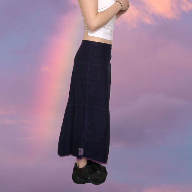 Vintage 90's Cop Copine Denim Maxi Skirt with Purple Contrast Stitching (36/38 EU - 8/10 UK - 4/6 US)