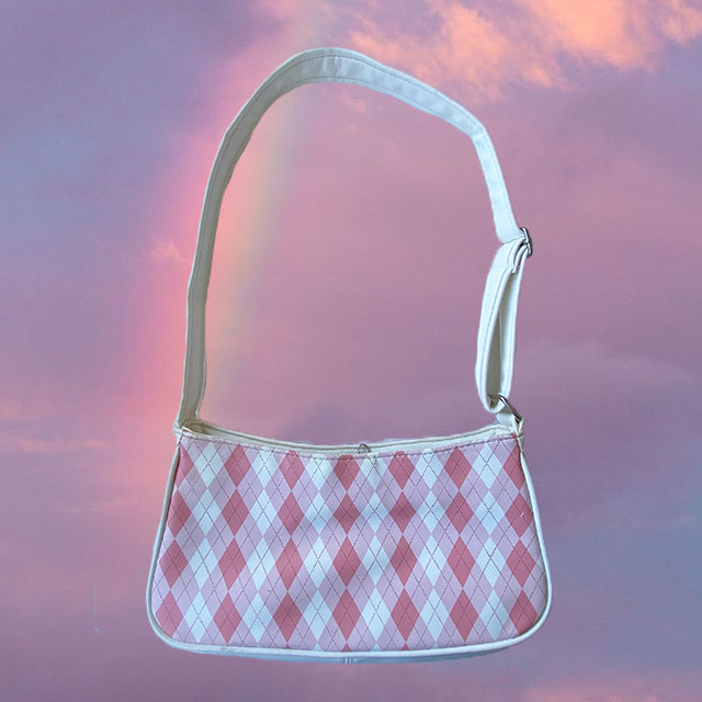 Vintage 90's Rachel Green Pink Argyle Shoulder Bag