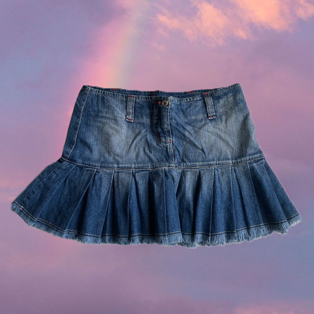 Y2k Mini Skirt Denim Vintage Y2K Bratz Low Waist Denim Pleated