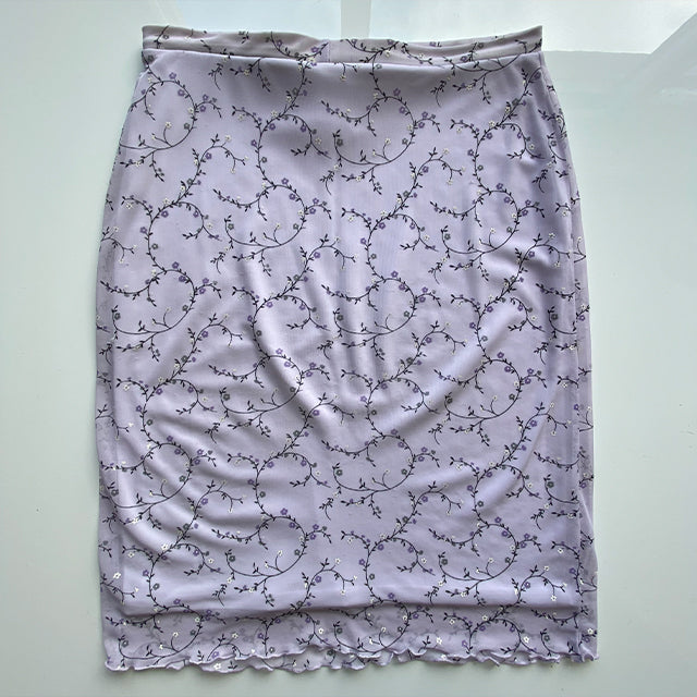 Vintage 90's Romantic Lilac Floral Mesh Midi Skirt (S/M)