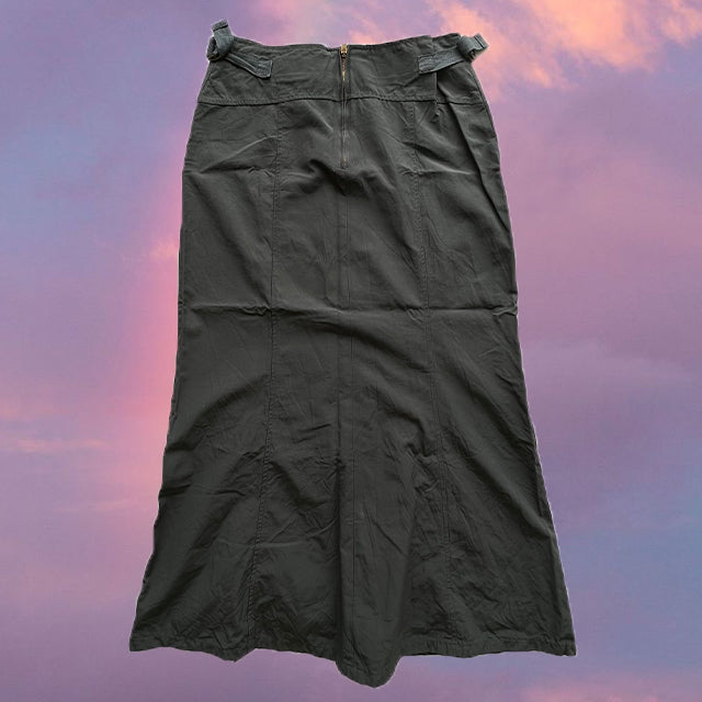 Vintage 90's Techwear Dark Khaki Cargo Maxi Skirt (36 EU / UK 8 / US 4)