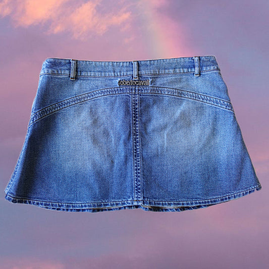 Vintage Y2K Roberto Cavalli Denim Skirt with Diamante Logo (L)