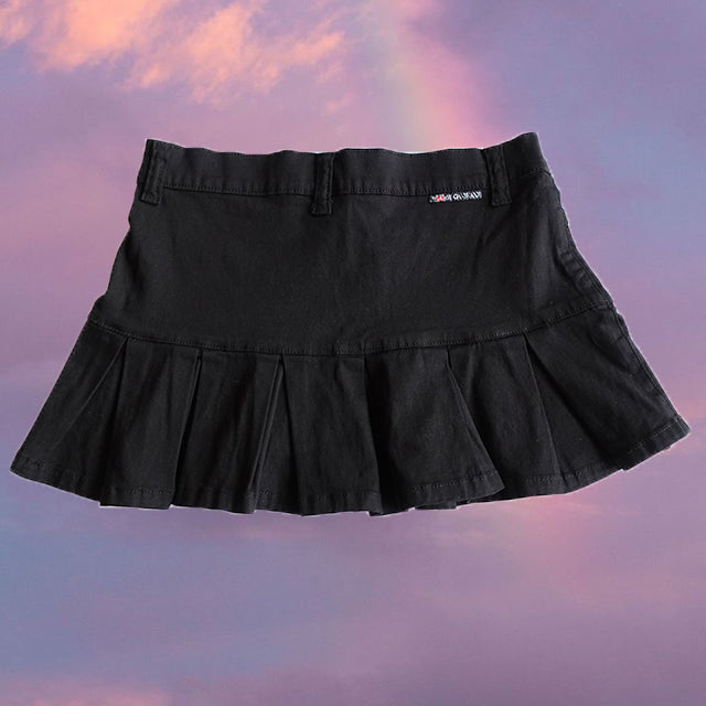Vintage Y2K Fairy Grunge Pleated Black Denim Skirt (38 EU / 10 UK)