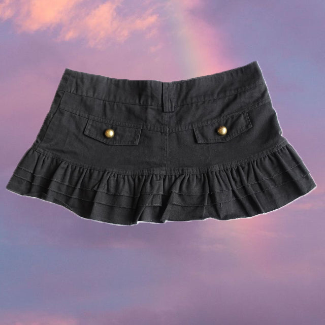 Vintage Y2K Fairy Grunge Pleated Black Denim Skirt (36 EU / 8 UK)