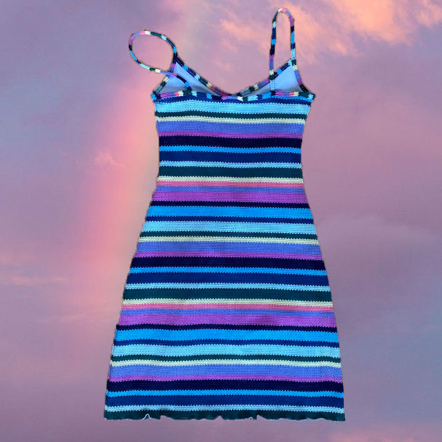 Vintage 90's Hippie Rainbow Crochet Knitted Dress (M)