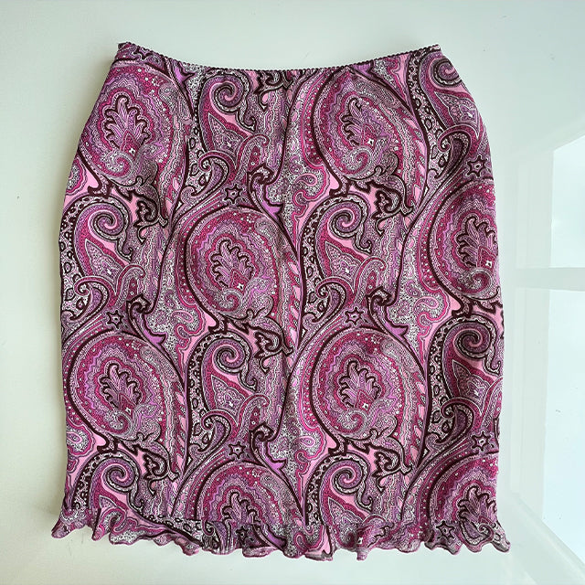 Vintage 90's Hippie Pink Paisley Midi Mesh Skirt (36 EU / UK 8 / US 4)