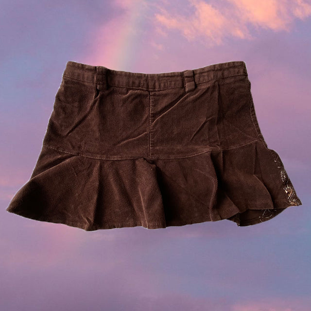 Vintage Y2K Fairy Brown Pleated Mini Skirt with Embroidery Details (34 EU - 6 UK)