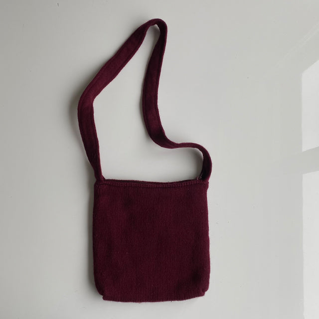 Vintage 90's Fairy Bordeaux Knit Crossbody Bag with Flower Embroidery