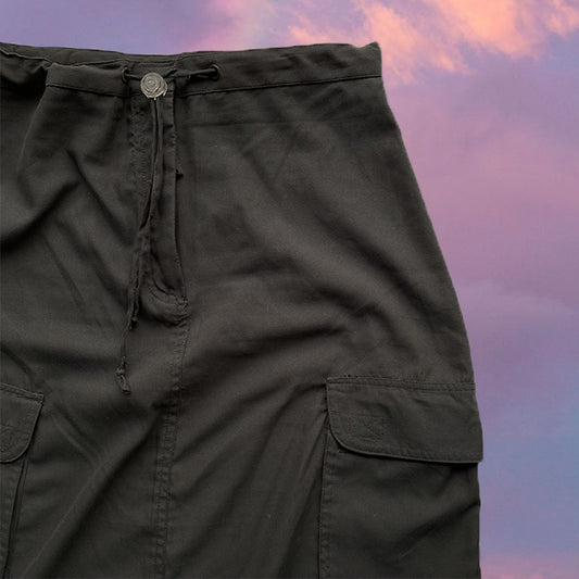 Vintage 90's Techwear Grey Nylon Cargo Maxi Skirt with Waist Toggle (36 EU - 8 UK - 4 US)