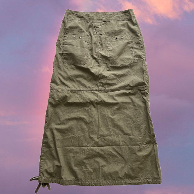 Vintage 90's Techwear Khaki Maxi Cargo Skirt (36 EU / UK 8 / US 4)