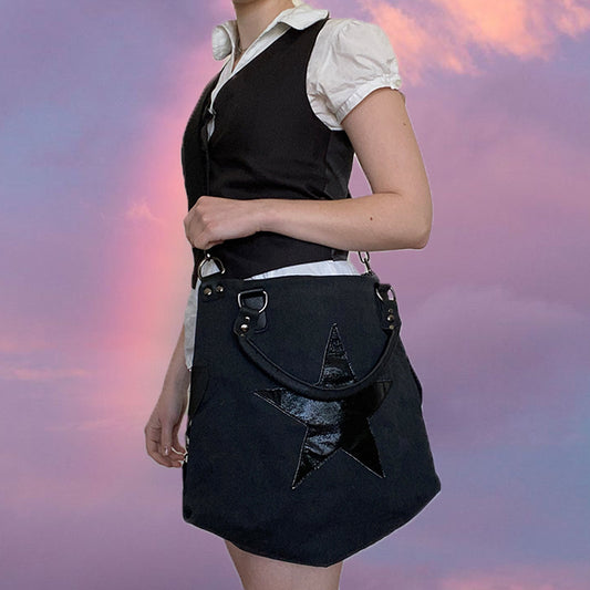 Vintage Y2K Fairy Grunge Grey and Black Star Tote Bag