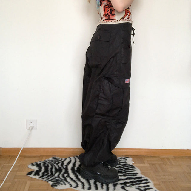 Vintage 90's Archive Navy Blue Parachute Baggy Cargo Pants (XXS-XS-S)