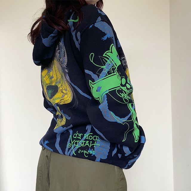 Vintage Y2K Cyber Grey Ed Hardy Hoodie (XS/S/M Oversized Fit)