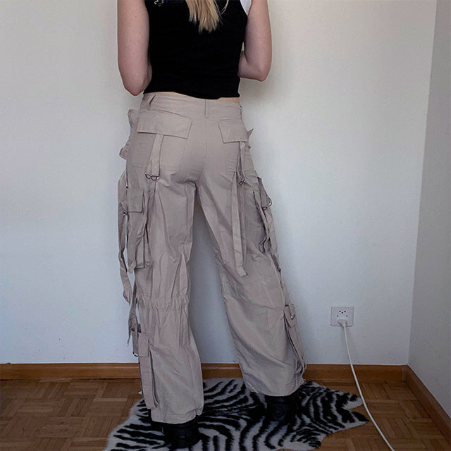 Vintage 90's Archive Baggy Parachute Beige Cargo Pants (XS/S - 34/36 EU - UK 6/8)