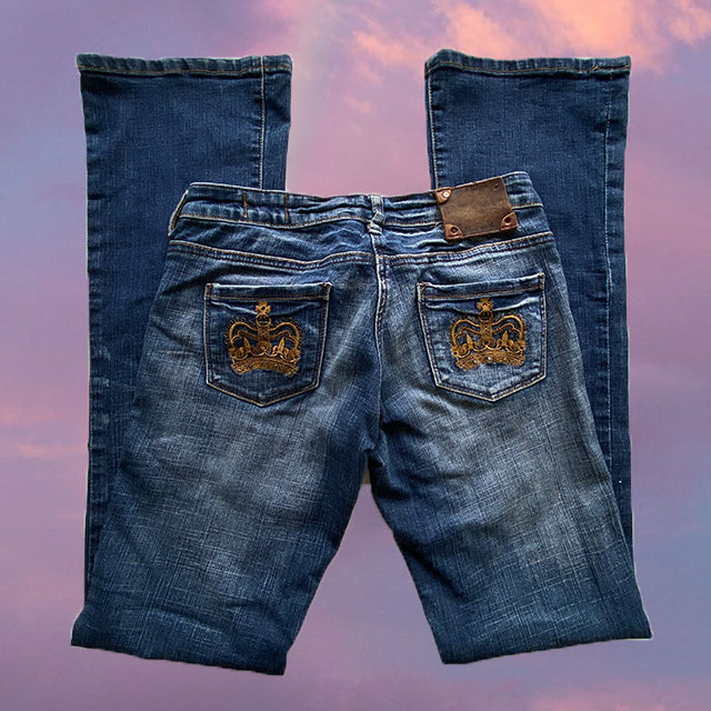 Vintage Y2K Cyber Low Waist Jeans with Crown Stitching on Back