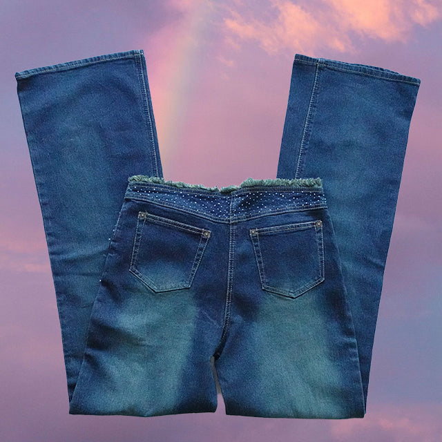 Vintage Y2K Low Waist Flared Jeans with Beaded Detail (36 EU - UK 8)
