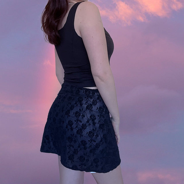 Vintage 90's Witchy Midi Mesh Skirt with Velvet Rose Pattern (S/M - 36/38 EU - 8/10 UK)