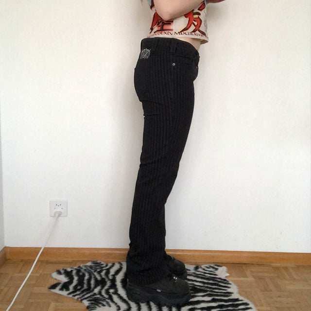 Vintage 90's Rachel Green Low Waist Black Pinstripe Flare Pants (S / 36 EU / 8 UK)