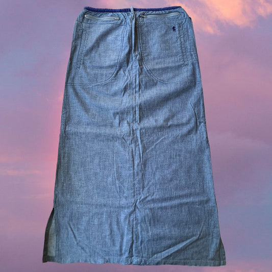 Vintage 90's Techwear Denim Maxi Cargo Skirt with Toggle Detail (34 EU - 6 UK - 2 US)